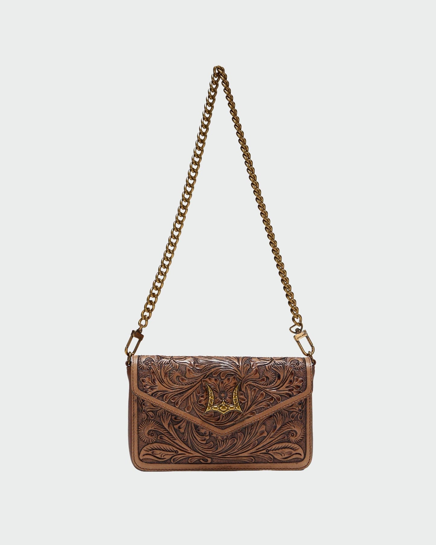 Loyal West On The Go Mini Chain Bag- In Brown & White Cowhide And Calfskin
