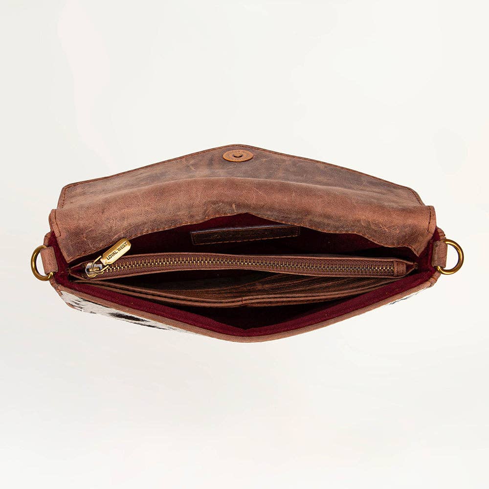 The LW speedster mini chain bag in brown and white cowhide