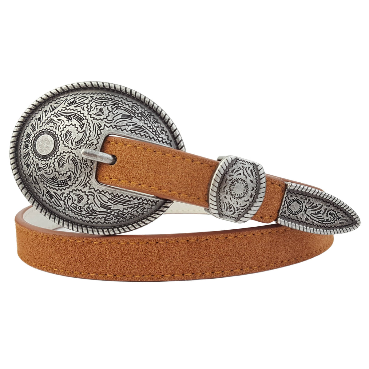 Genuine Skinny Suede Belt with Western Buckle and Loop