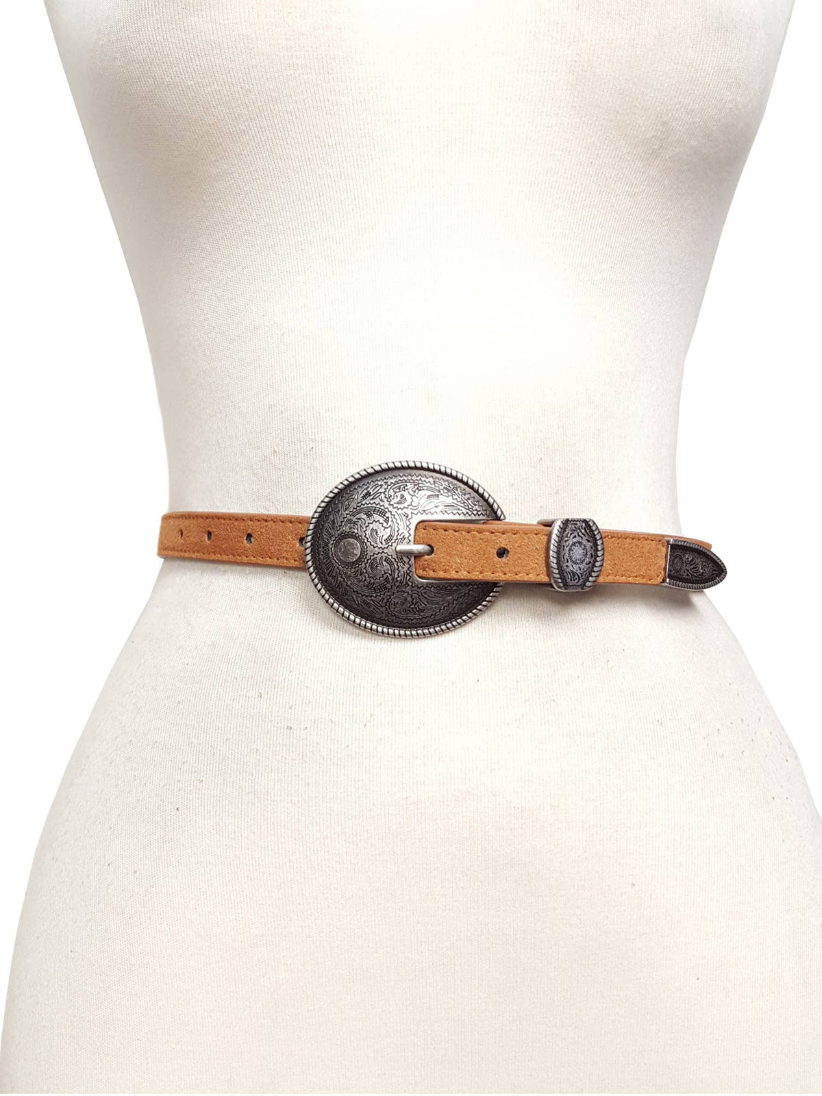 Genuine Skinny Suede Belt with Western Buckle and Loop