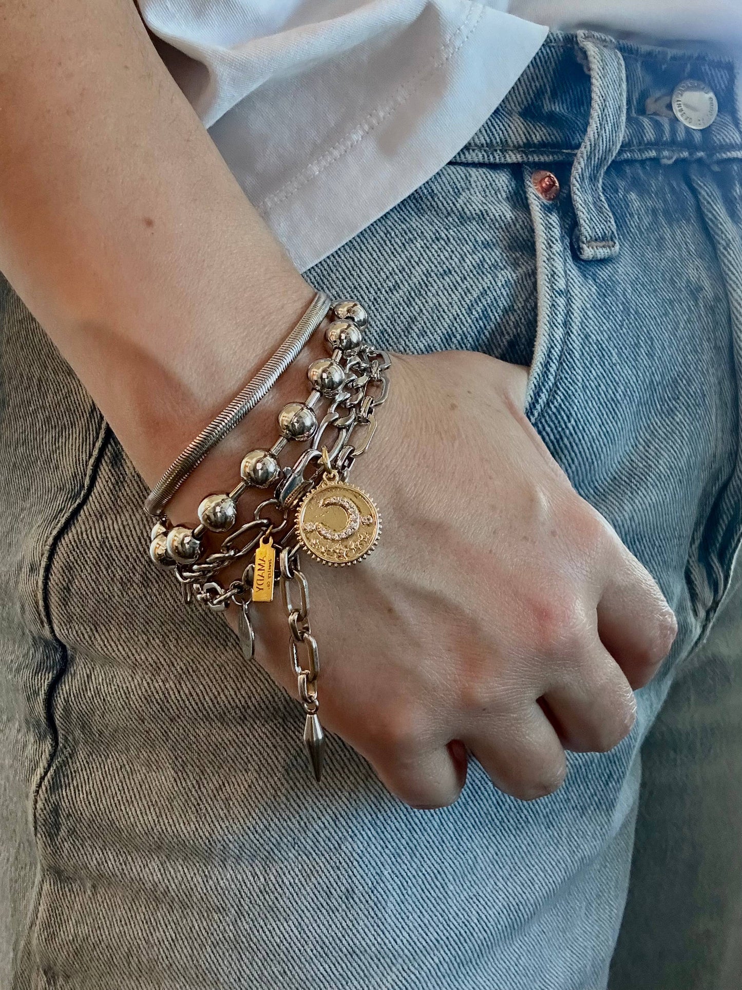 Silver Beaded Ball Chain Bracelet with Paperclip Extension