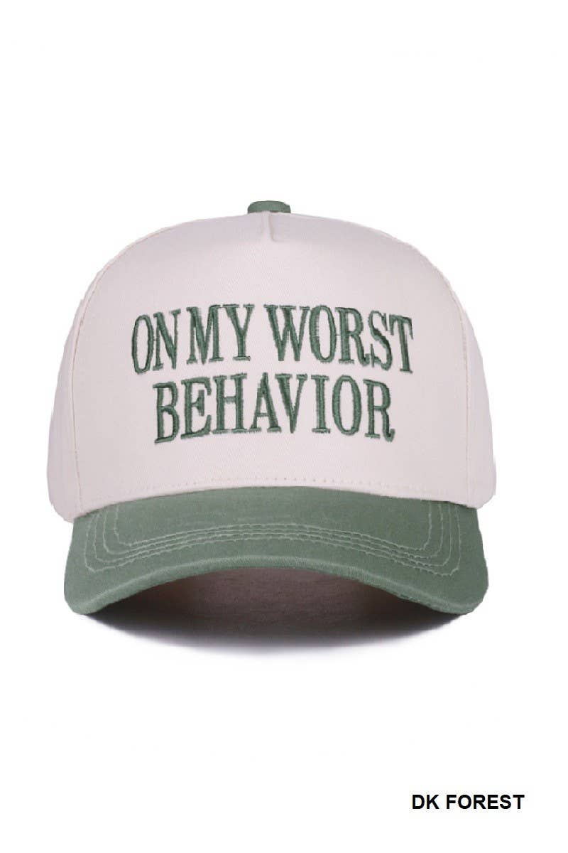 On My Worst Behavior Two Tone Canvas Cotton Cap