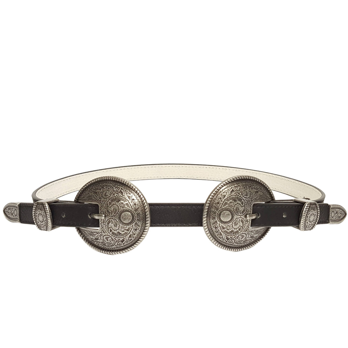 The Westcott Antique Silver Double Buckle Skinny Belt