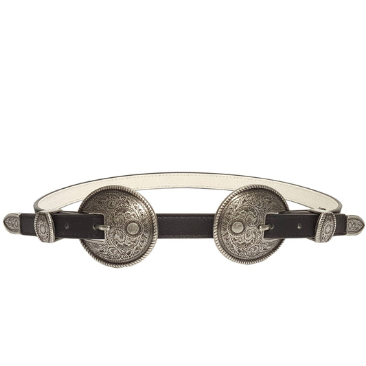 The Westcott Antique Silver Double Buckle Skinny Belt