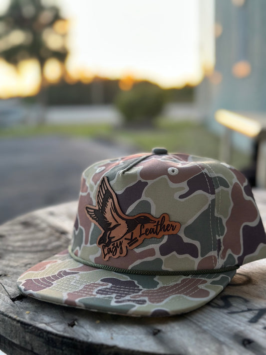 “Lazy k leather” duck logo hat