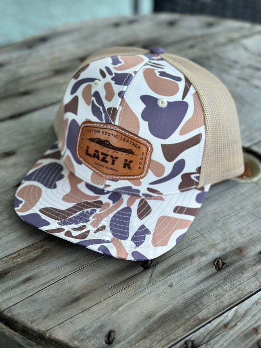 “Lazy K Exotics” alligator logo hat (duck camo/ khaki)