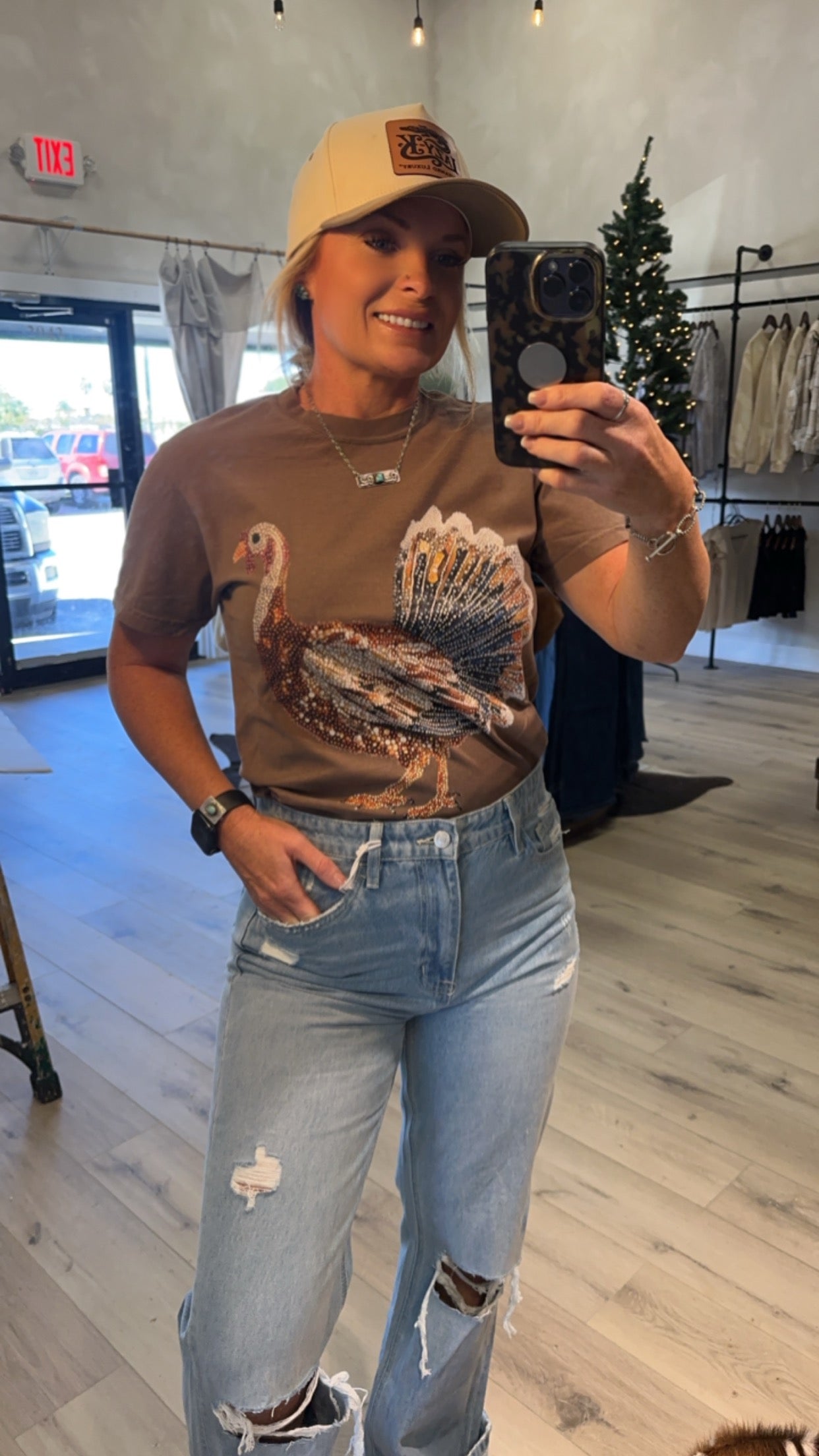 Faux rhinestone turkey tee