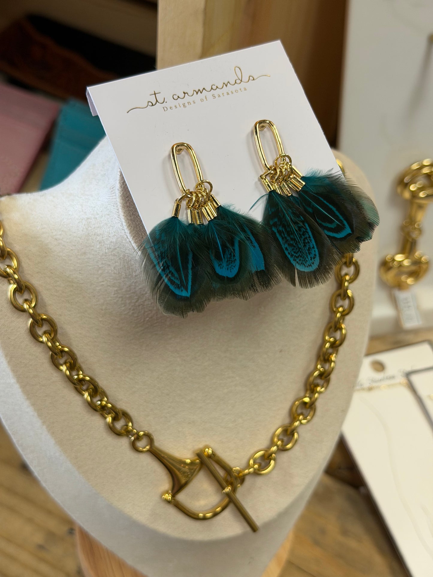 Peacock Feather Statement Tassel Earrings