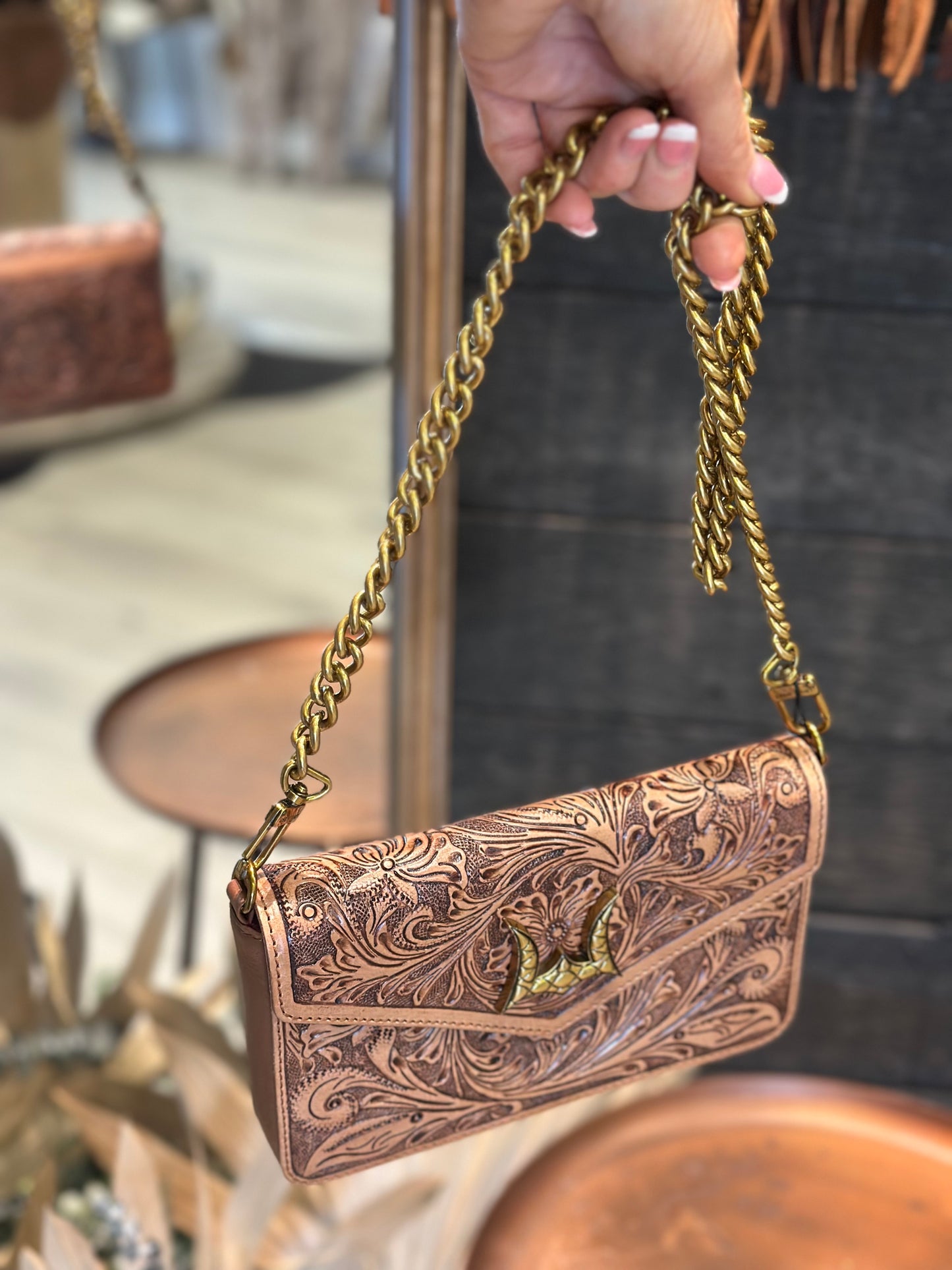 The LW on the go mini tooled chain bag