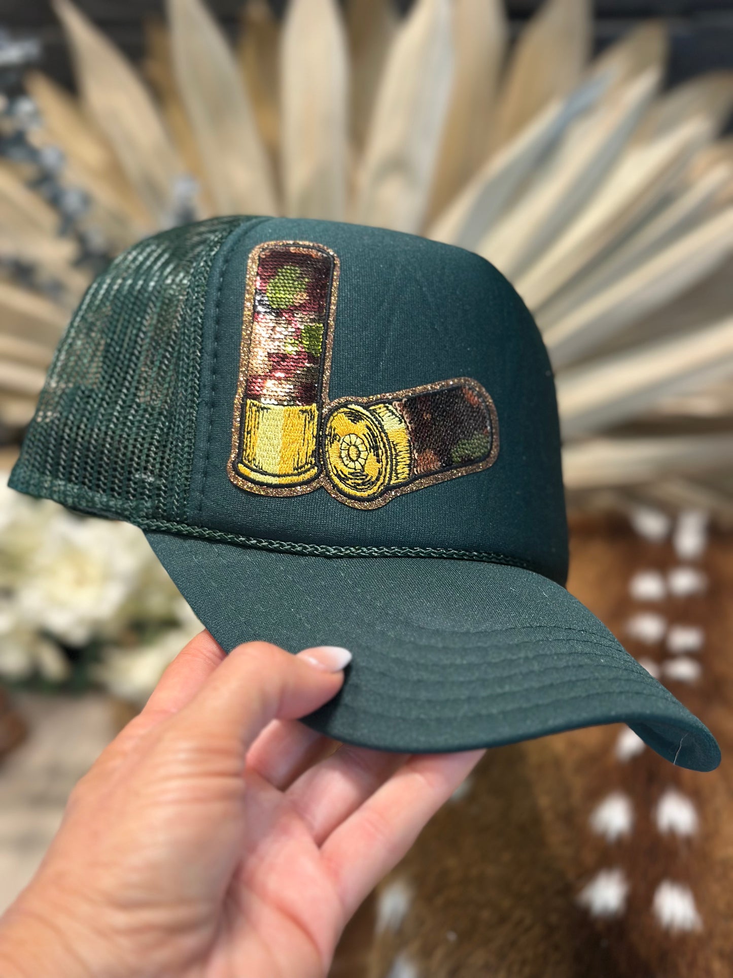 Shotgun shell sequin patch hat