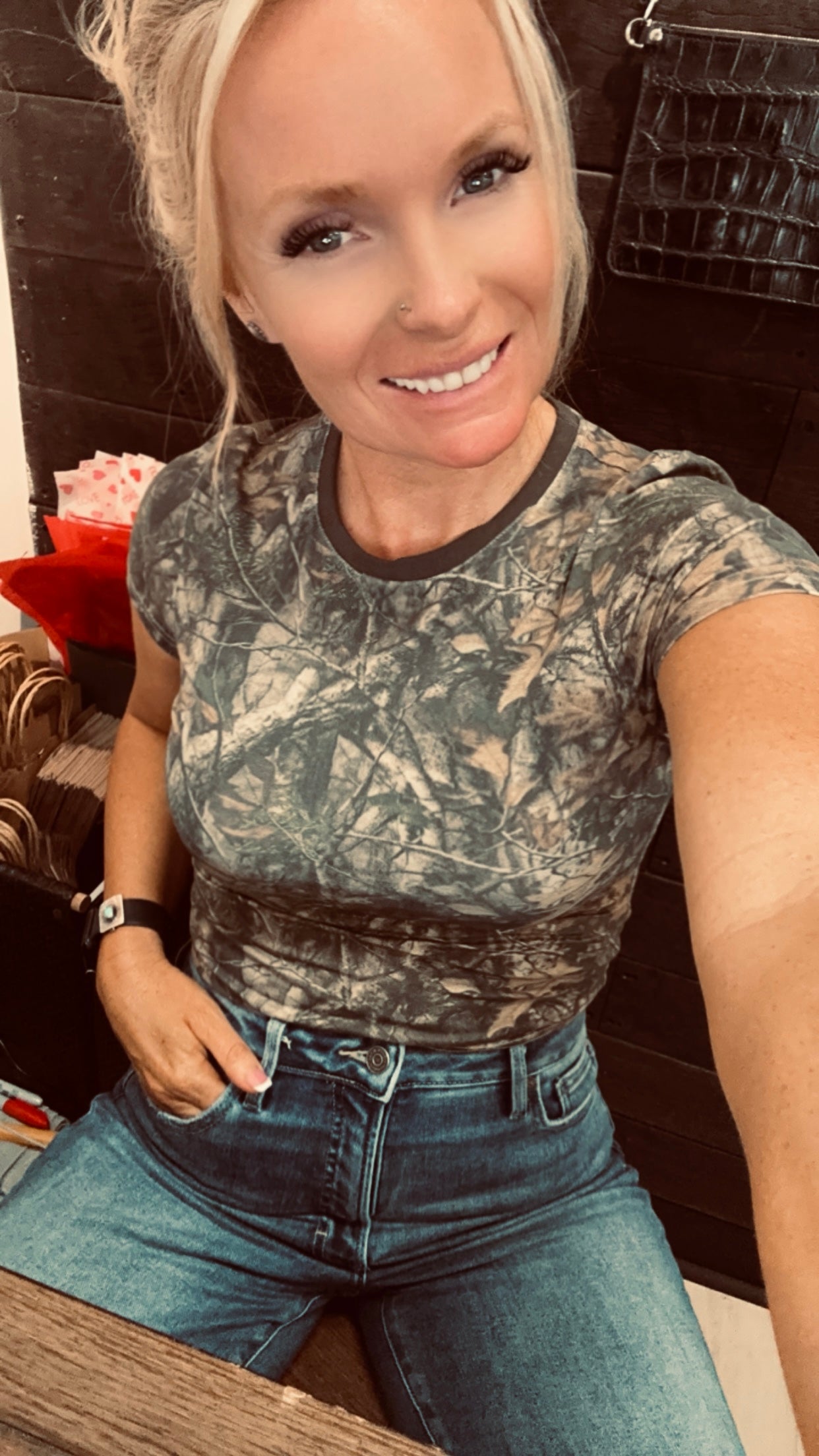 Nola camo jersey baby tee