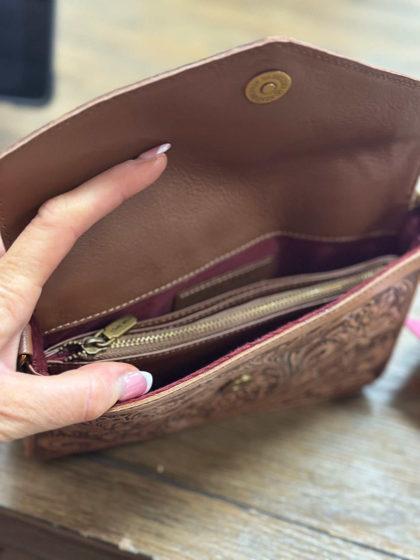 The LW on the go mini tooled chain bag