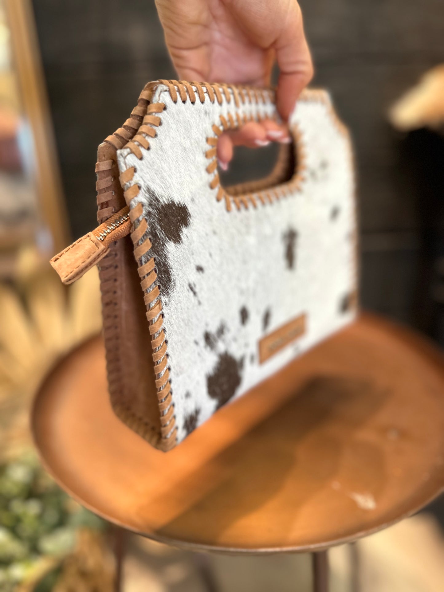 LW Alma handbag in black and white cowhide