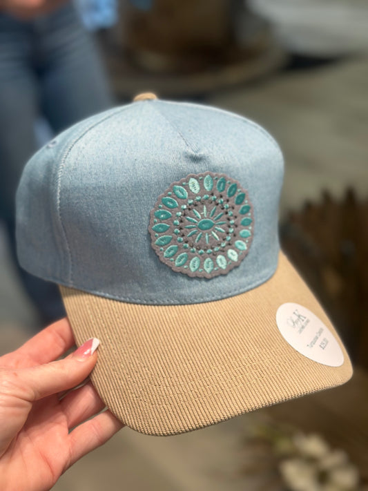 Turquoise concho patch hat