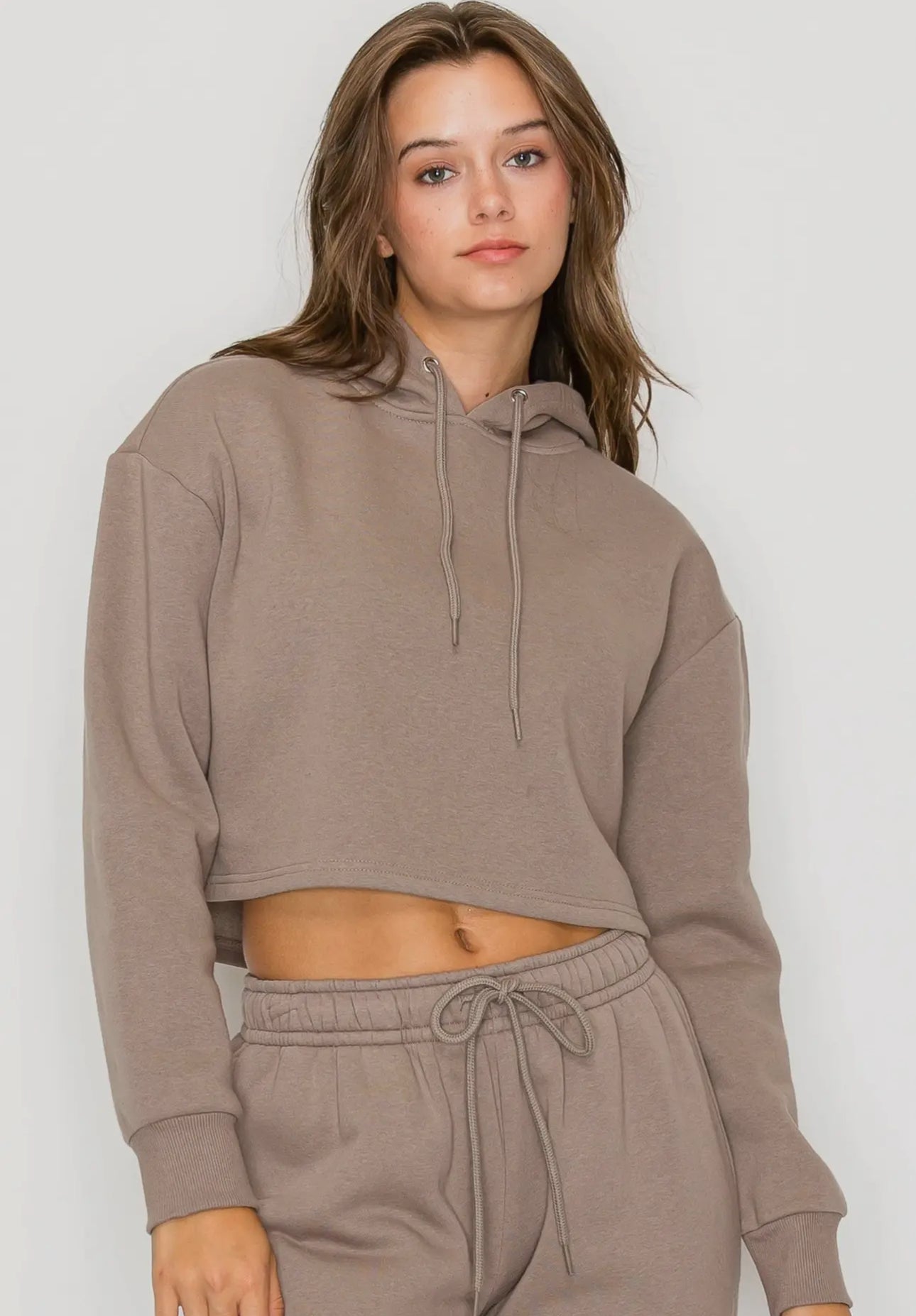 Cropped fleece hoodie