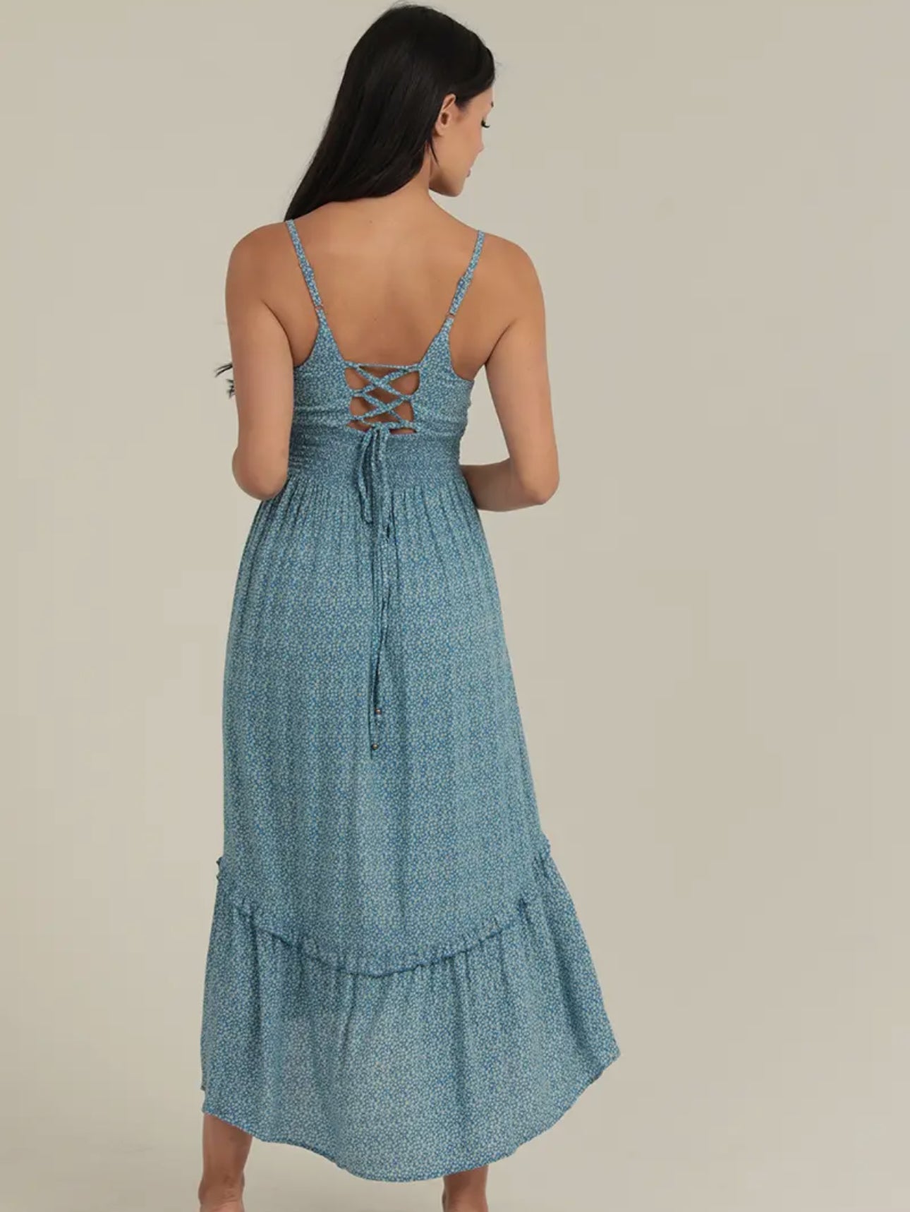 Coastal Bloom lace up maxi dress
