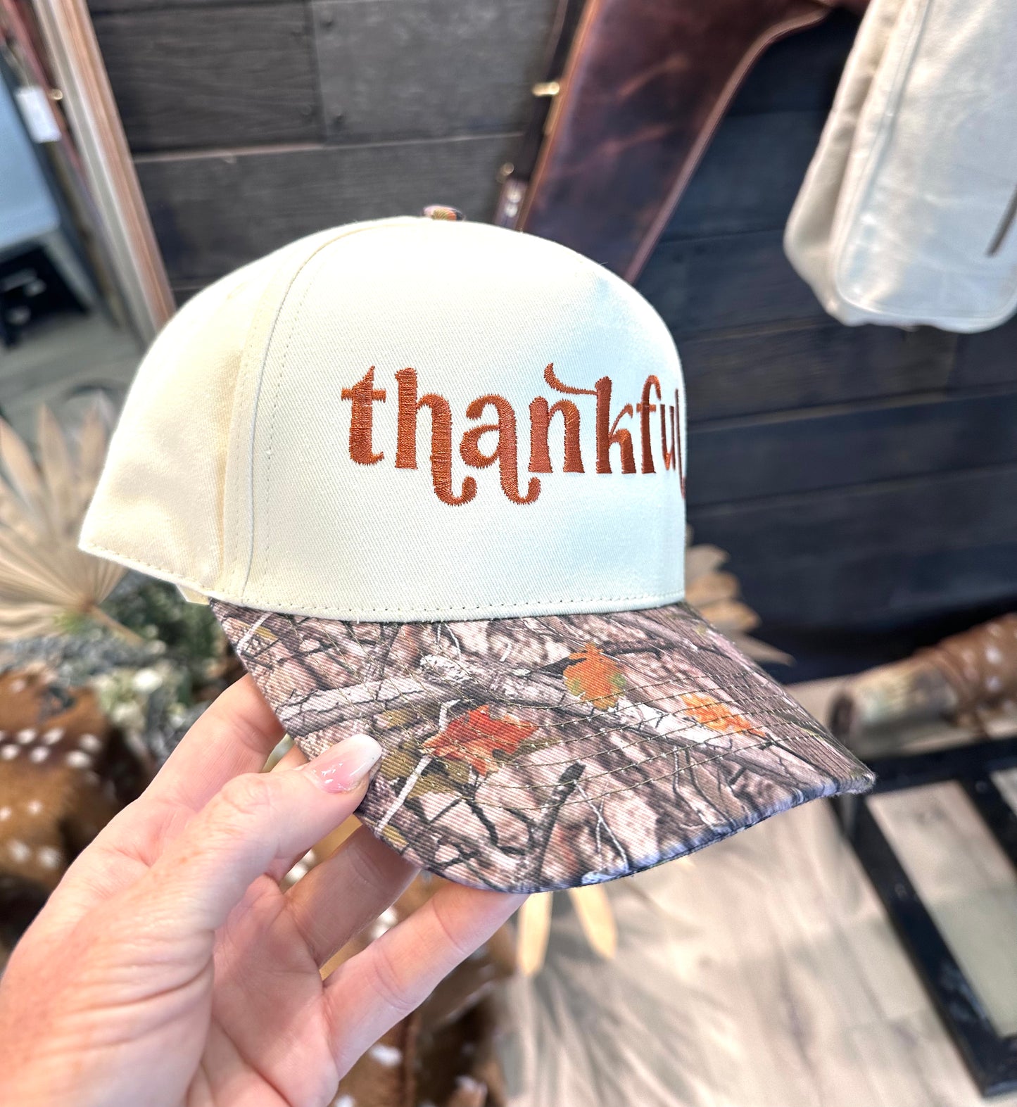 “Thankful” camo bill hat