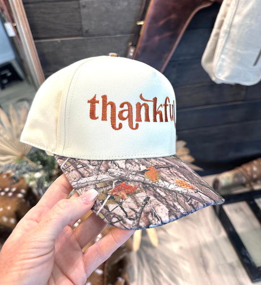 “Thankful” camo bill hat