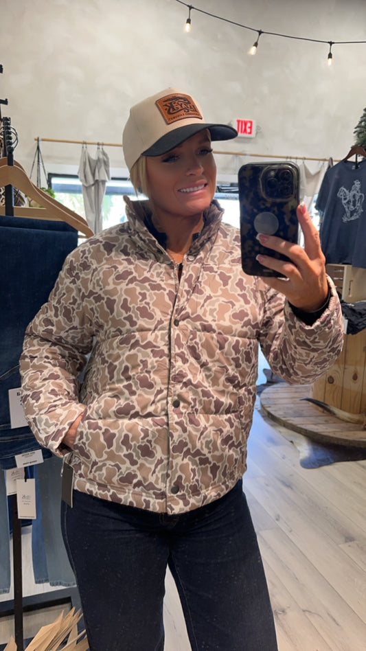 Reversible Duck camo puffer jacket