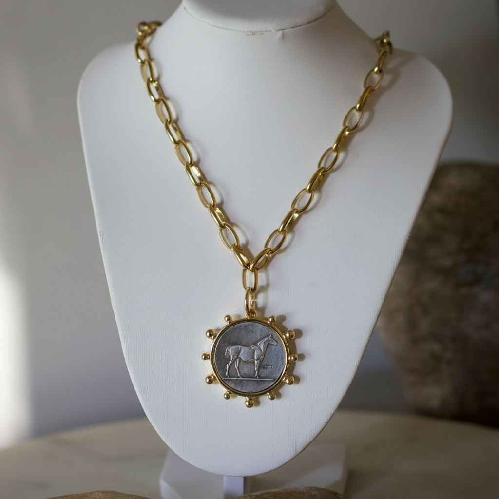 Envy Coin Necklace  18k Gold Non Tarnish Equestrian Coin