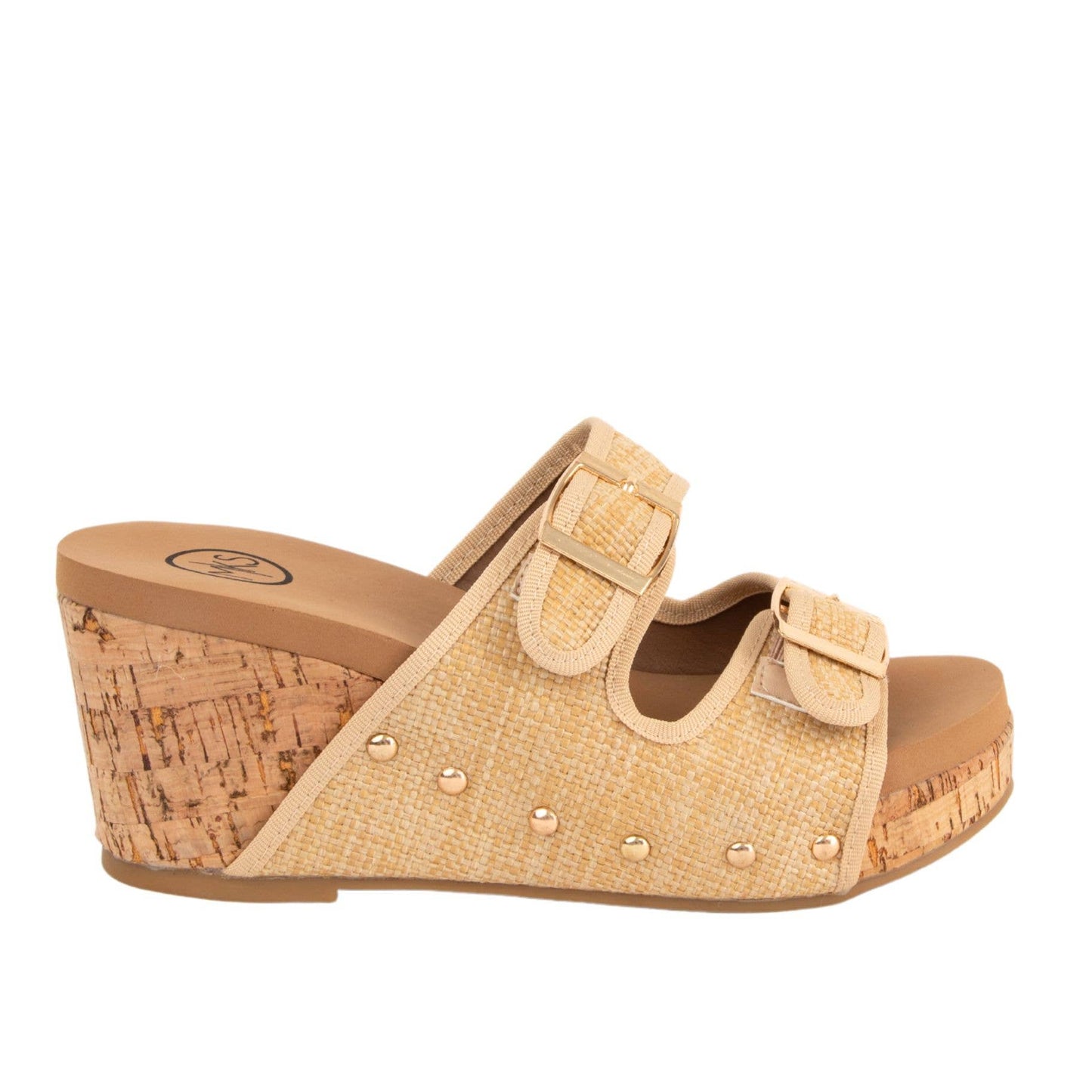 The Cabana Wedge- Raffia Double Buckle Slip On Cork Cushioned Platform