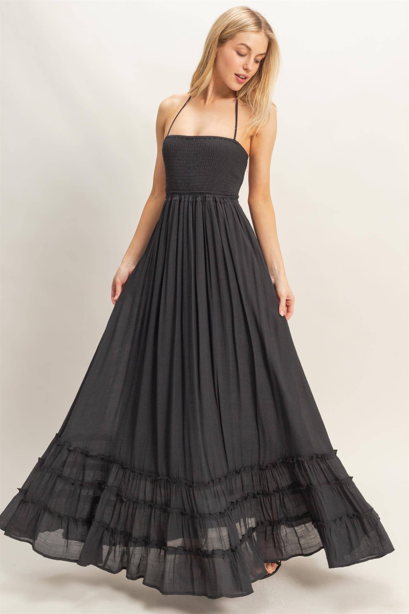 Sunset Tides - Smocked Halter Maxi Dress