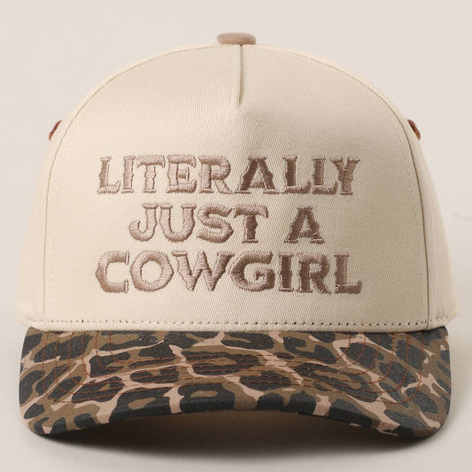 LITERALLY JUST A COWGIRL Leopard Trucker Hat