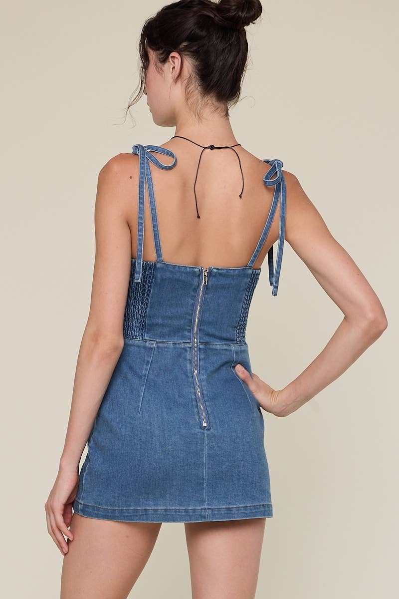 Little Palm Denim Romper Dress