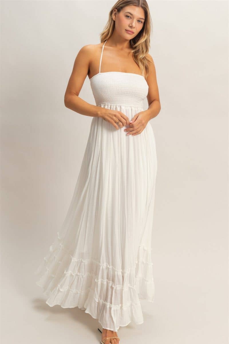 Sunset Tides - Smocked Halter Maxi Dress
