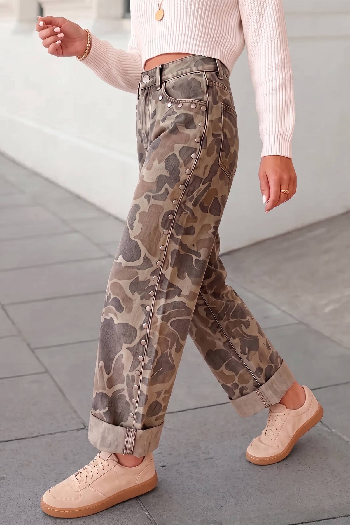The Beretta Camo Print Studded Straight Jeans