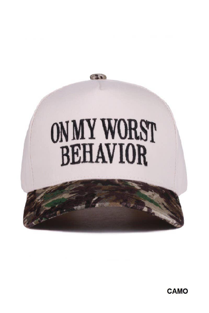 On My Worst Behavior Two Tone Canvas Cotton Cap