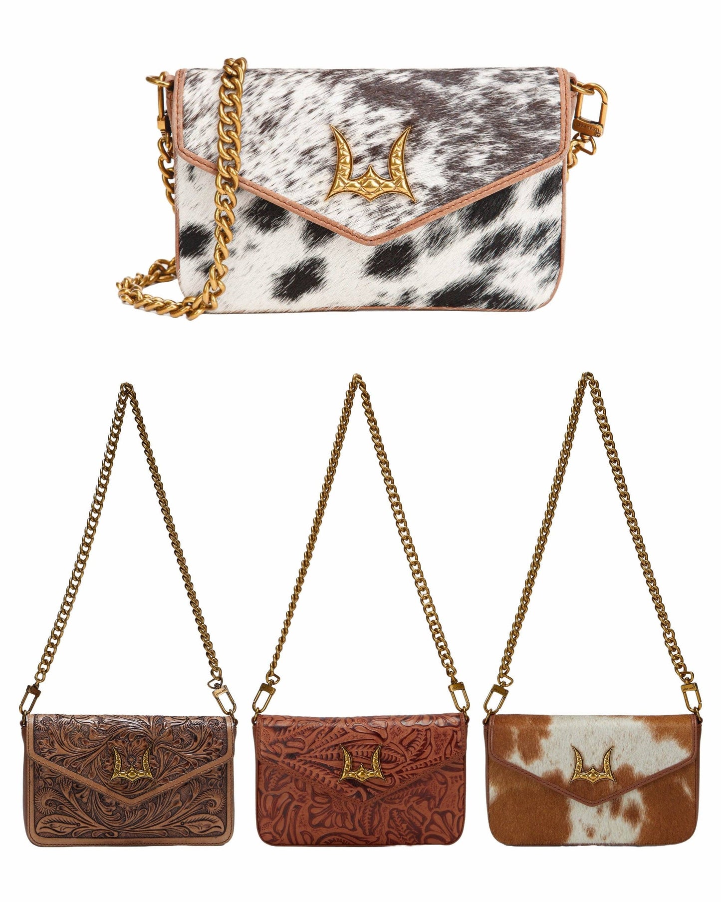 Loyal West On The Go Mini Chain Bag- In Brown & White Cowhide And Calfskin