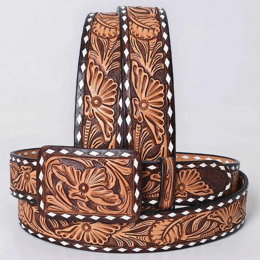 American Darling tooled belt with buck stitch