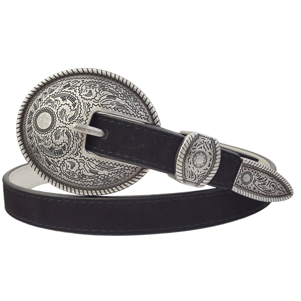 Genuine Skinny Suede Belt with Western Buckle and Loop