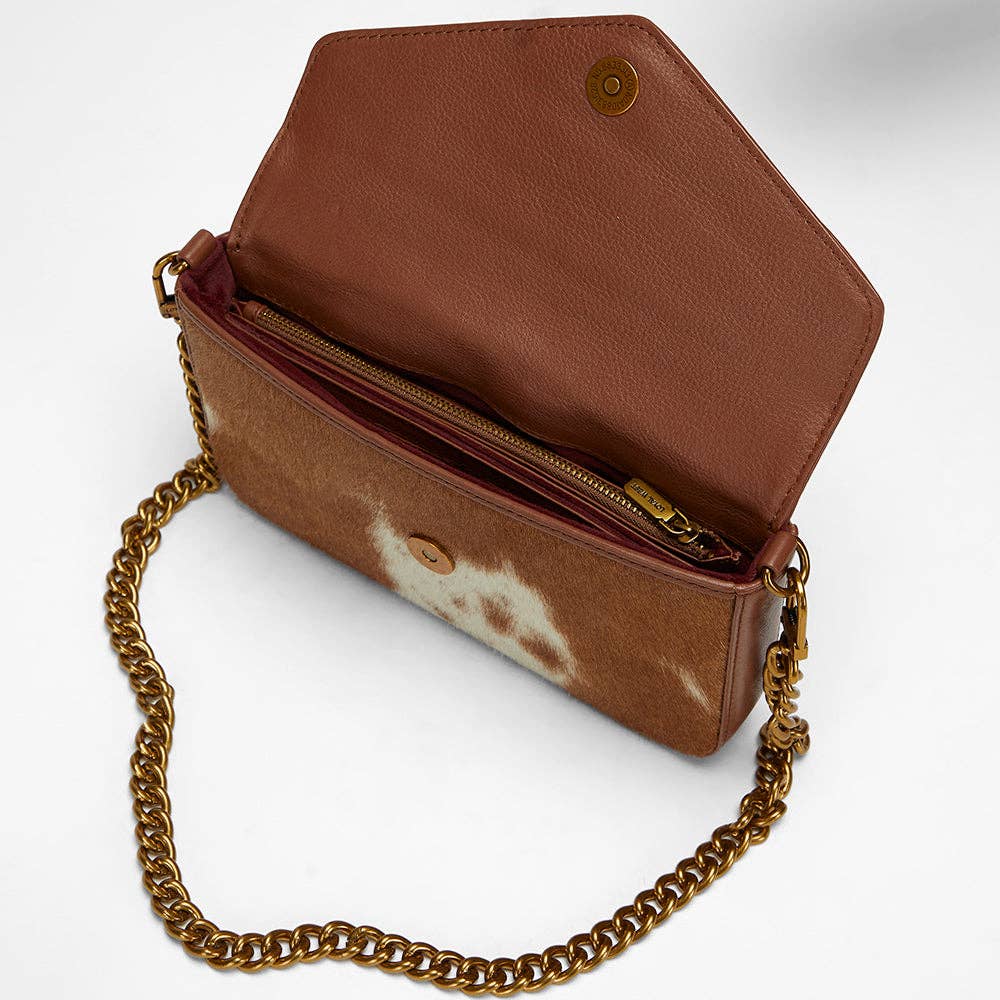 Loyal West On The Go Mini Chain Bag- In Brown & White Cowhide And Calfskin