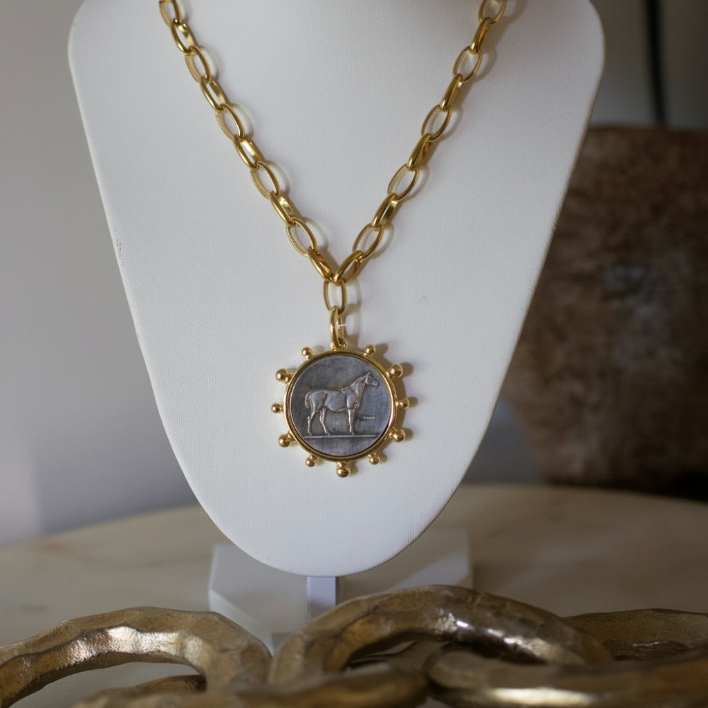 Envy Coin Necklace  18k Gold Non Tarnish Equestrian Coin