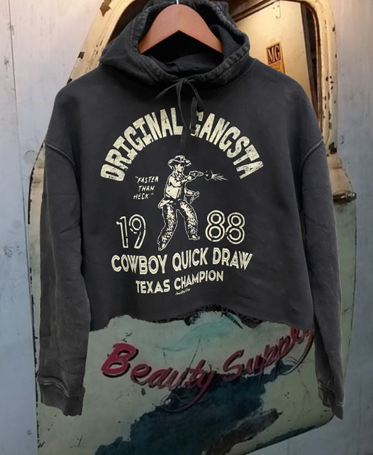 Original Gangsta Acid Wash Cropped Hooded sweatshirt