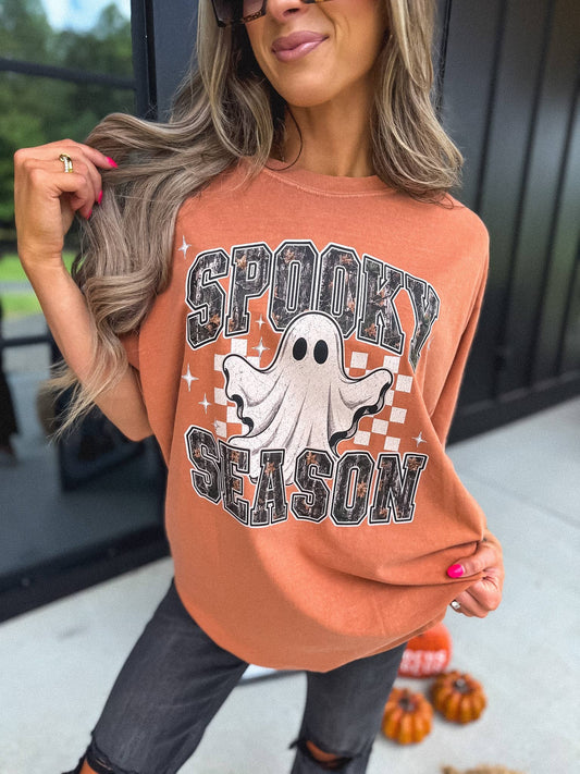 Camo Spooky Season Ghost Graphic Tee on Yam
