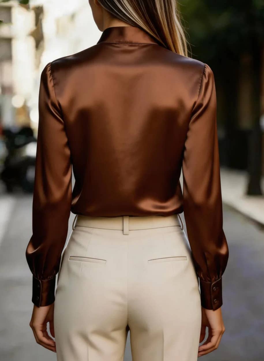 The Baroness Satin Mandarin Collar Blouse