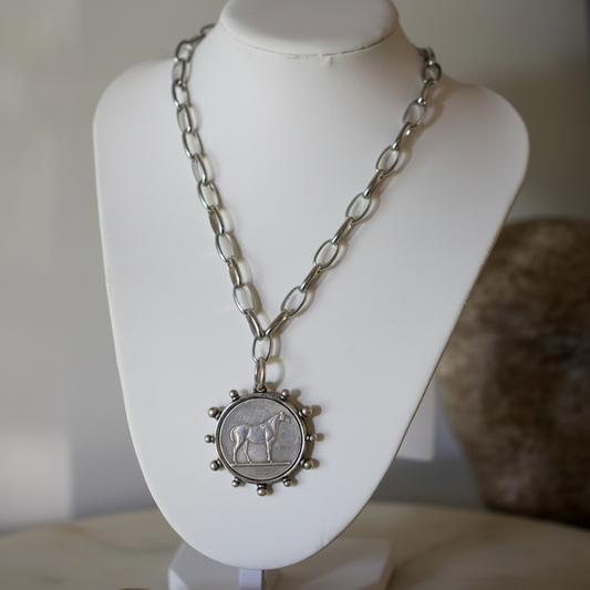 Envy Silver Horse Coin Necklace Non Tarnish