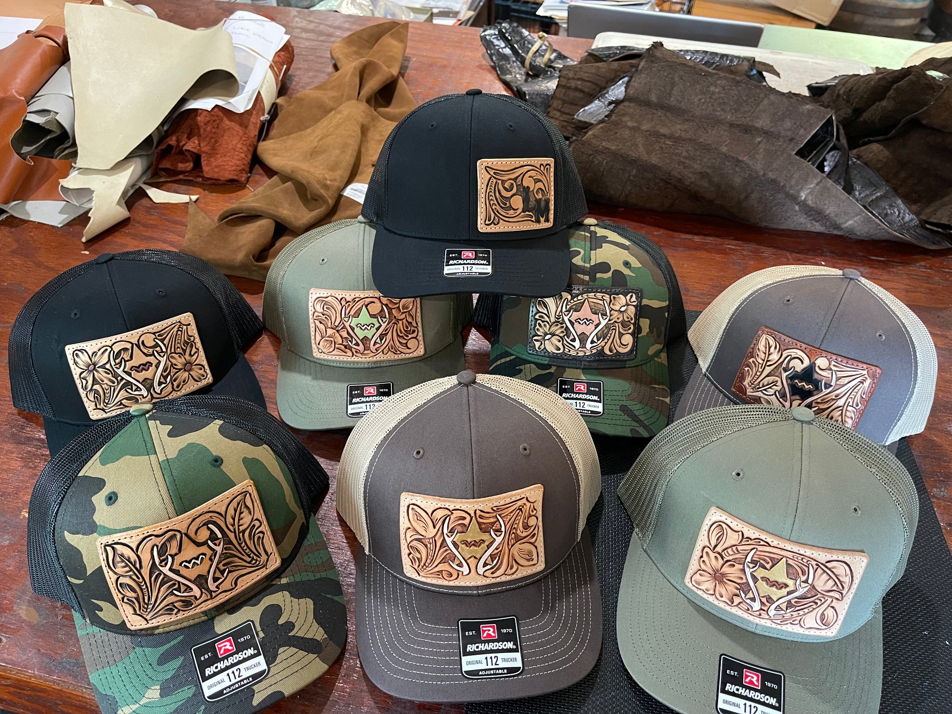 Tooled top leather hat